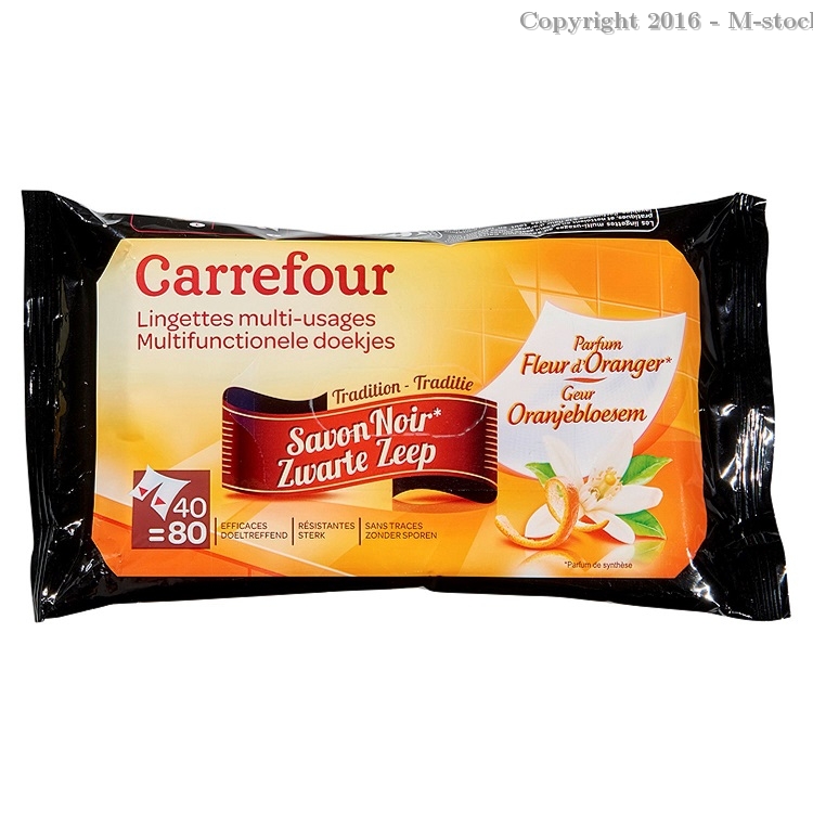 Carrefour Lingettes Multi-Usage Savon Noir Parfum d'Oranger